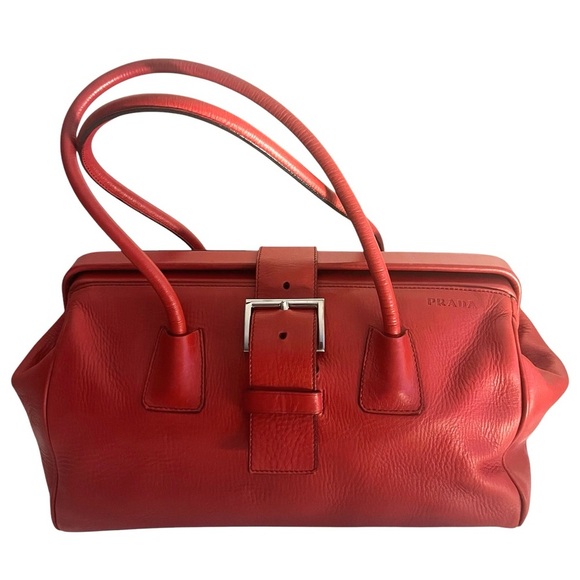 Prada Handbags - Prada Authentic Vintage with Red Purse Bag Handled Pony Style Calfskin Leather